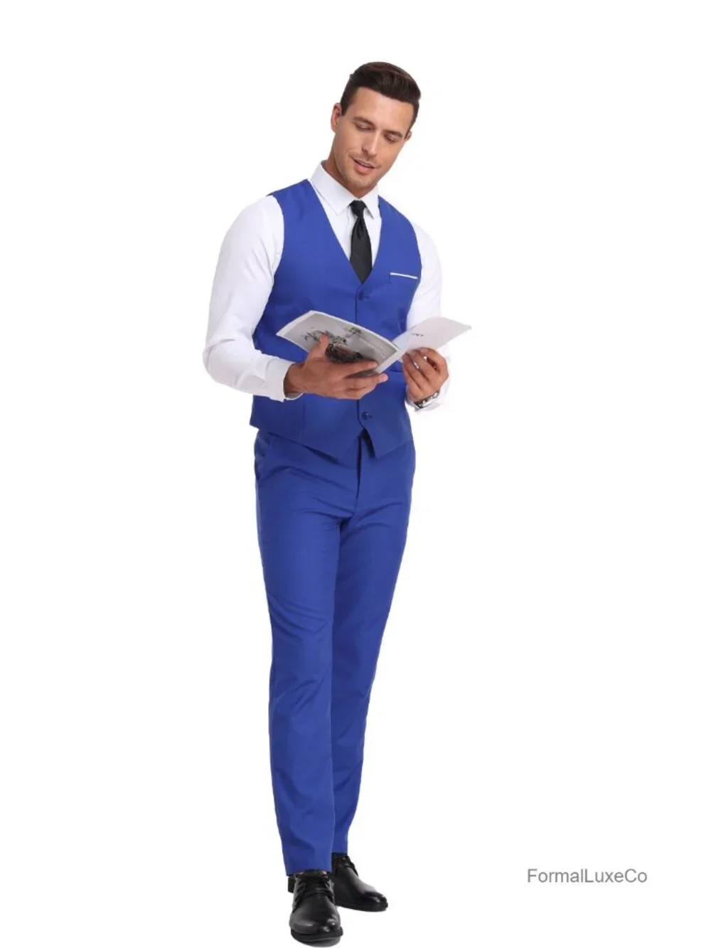 Men's 2-Piece Suit Set, Vest and Pants, V-Neck Slim Fit, Adjustable Back Belt,